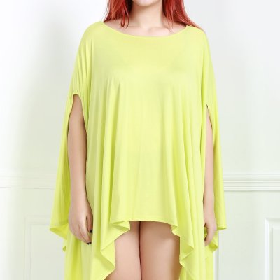 Batwing Sleeve Asymmetric Handkerchief Plus Size Tunic Top Sz. (M)