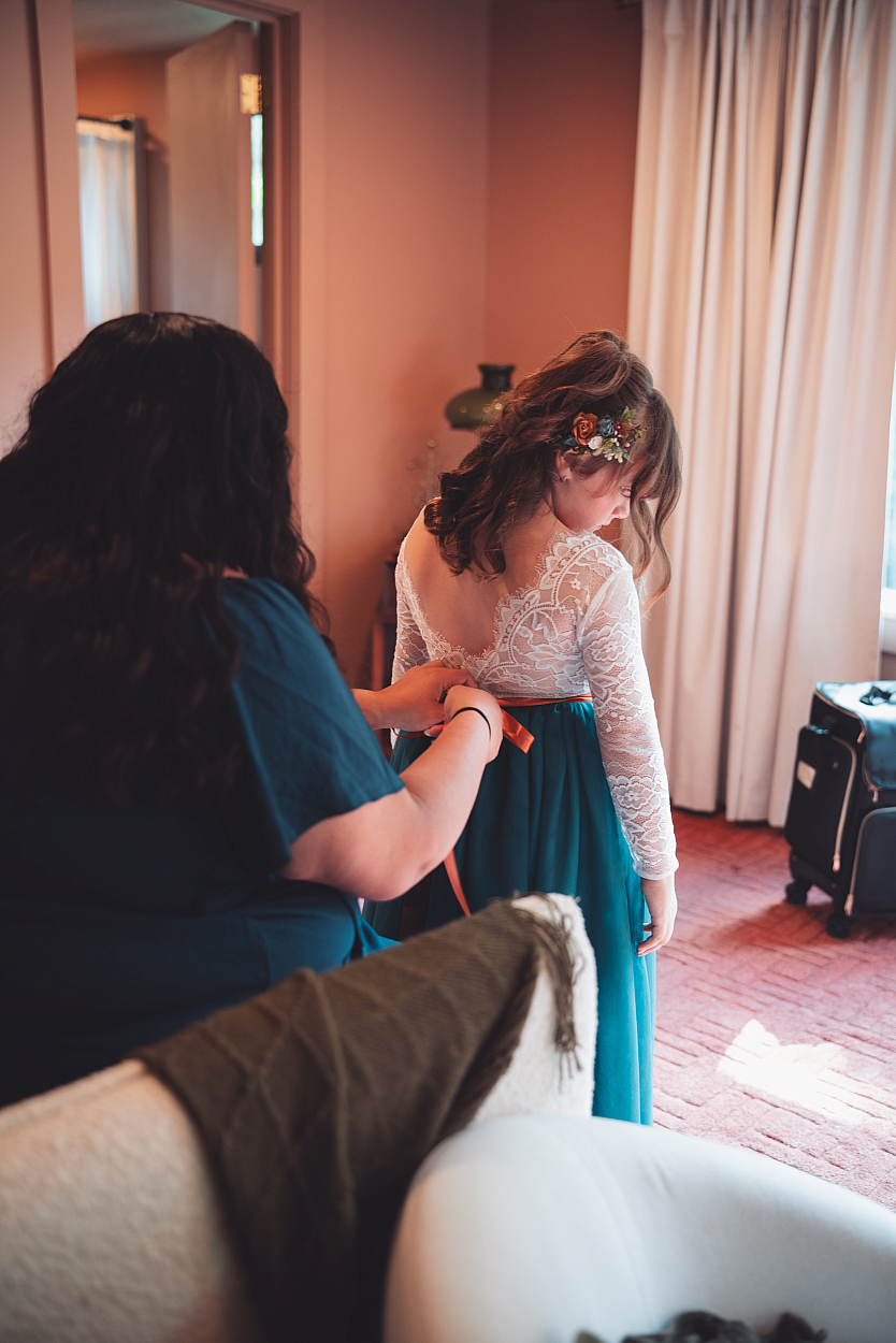 Wedding preparation inside The Lodge at Water's Edge