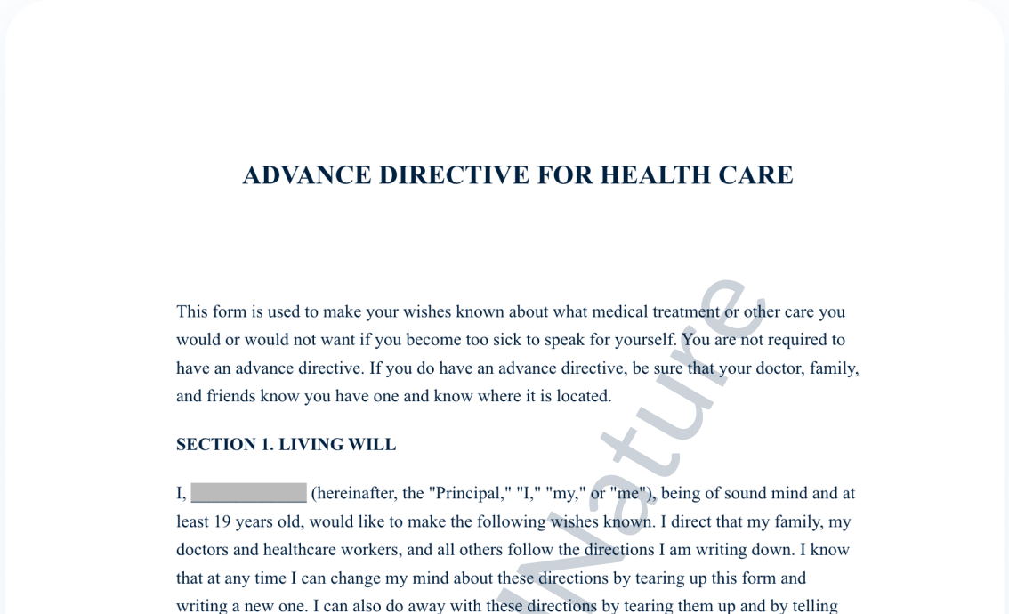 Advance Healthcare Directive document preview