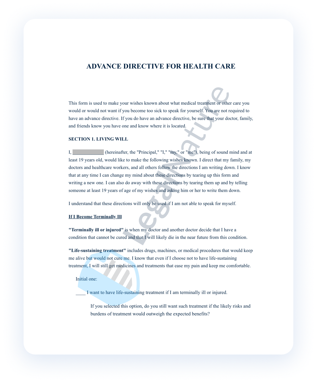 Advance Healthcare Directive document preview