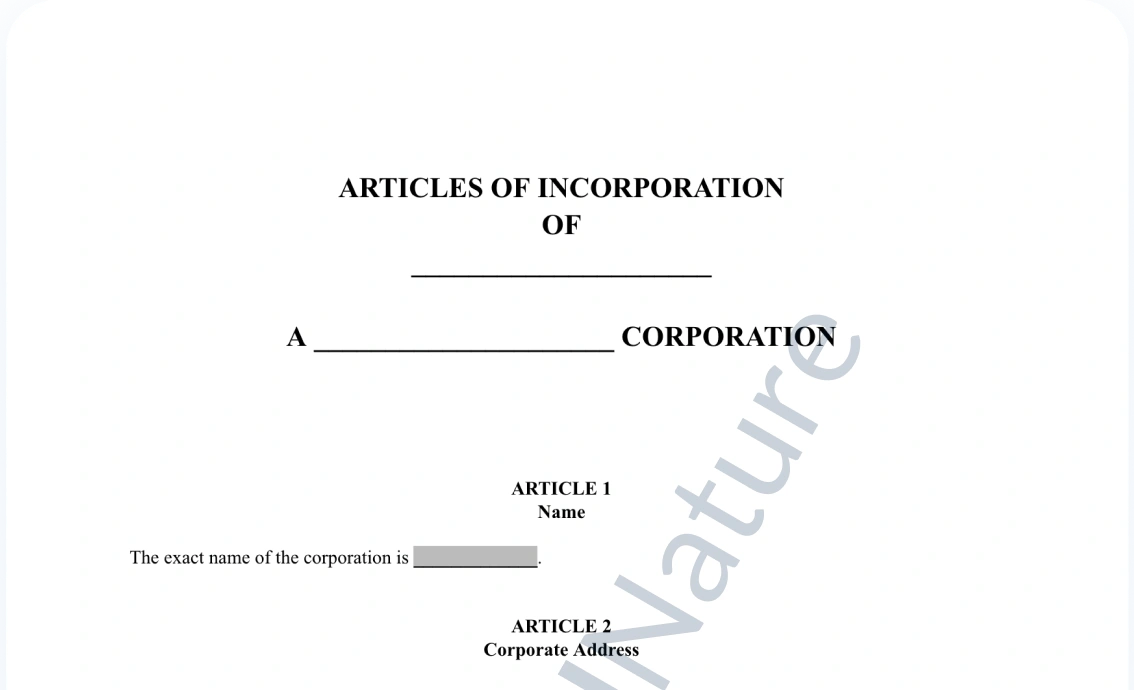 Articles of Incorporation document preview