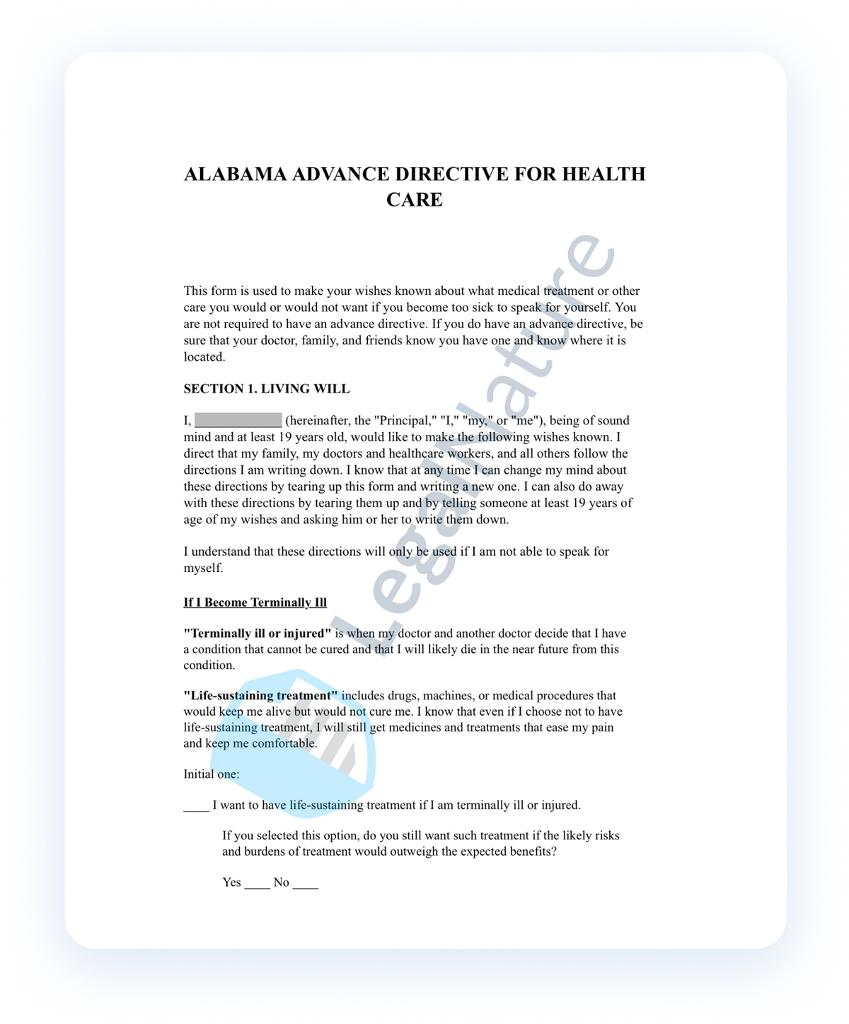 Advance Healthcare Directive document preview