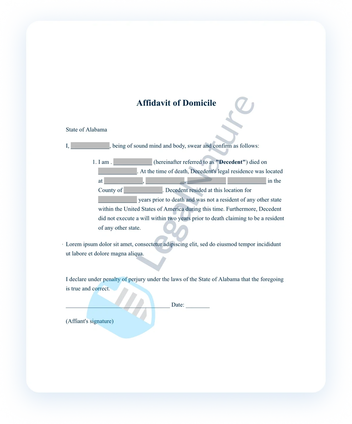 Affidavit of Domicile document preview