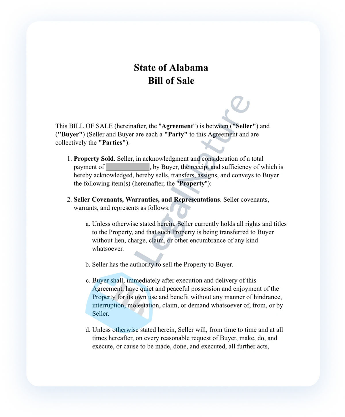 Bill of Sale document preview
