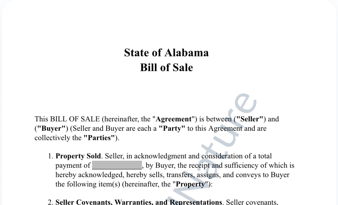 Bill of Sale document preview