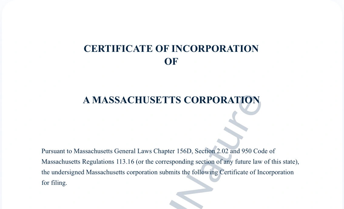 Certificate of Incorporation document preview