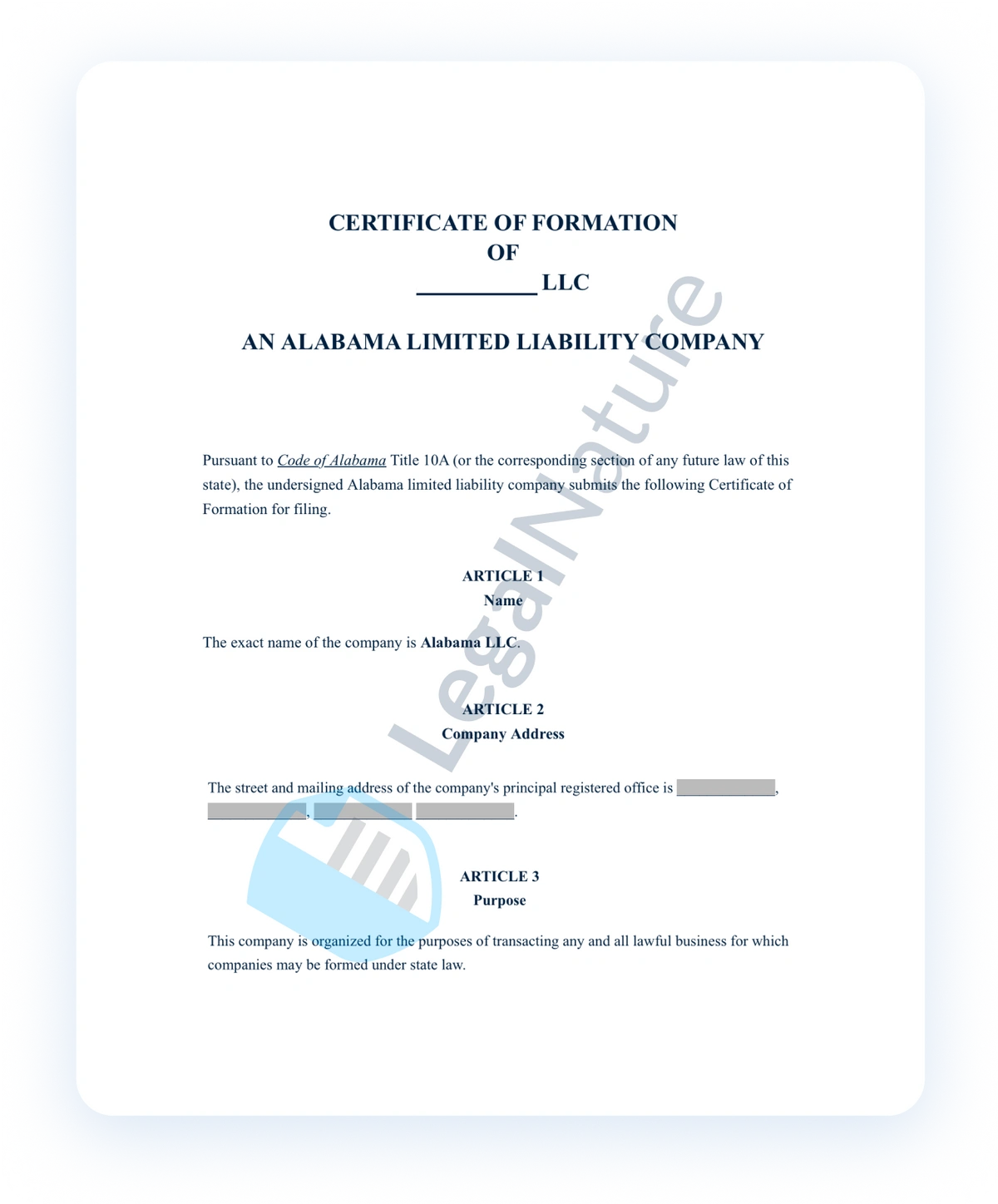 Certificate of Formation document preview