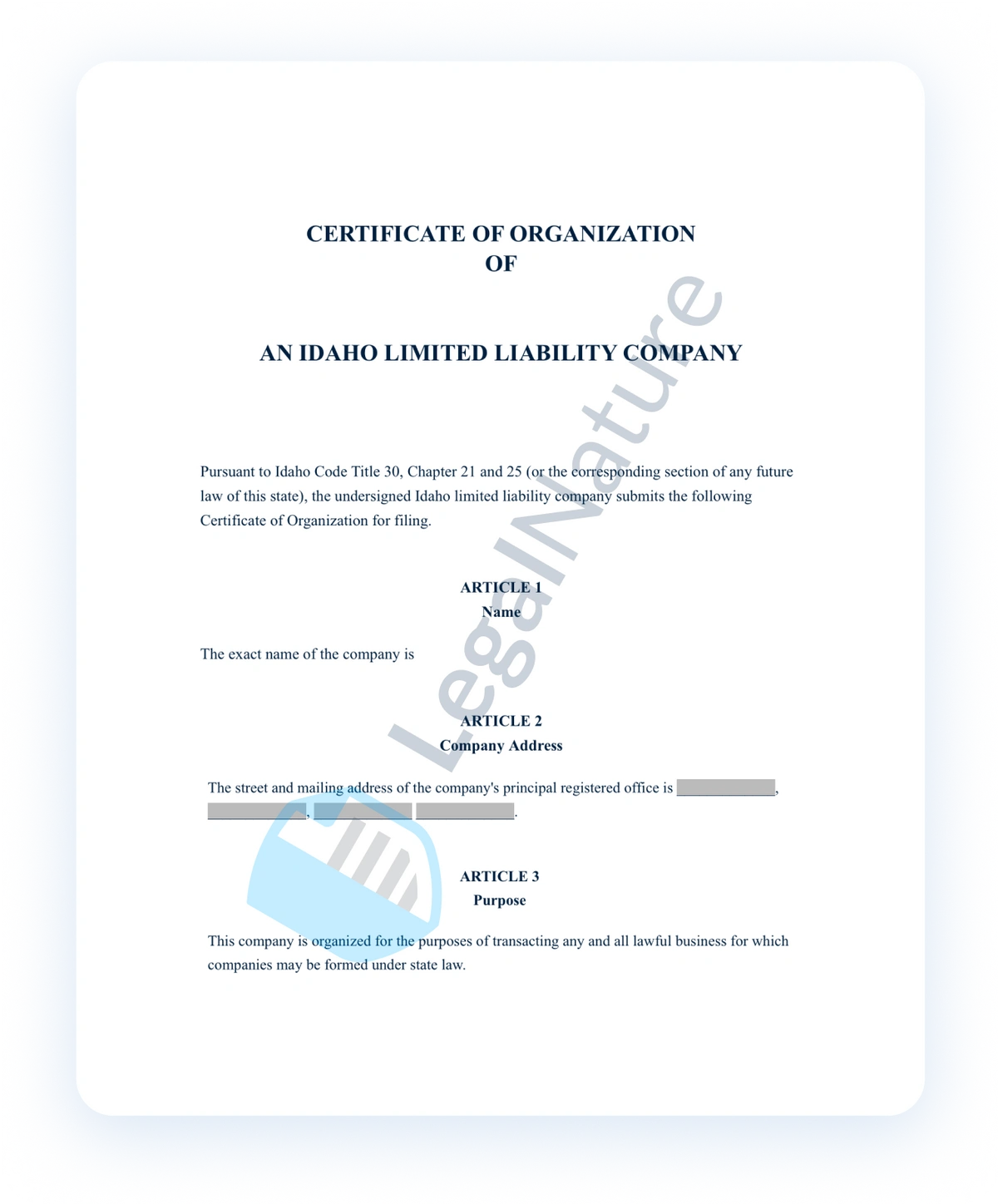 Certificate of Organization document preview