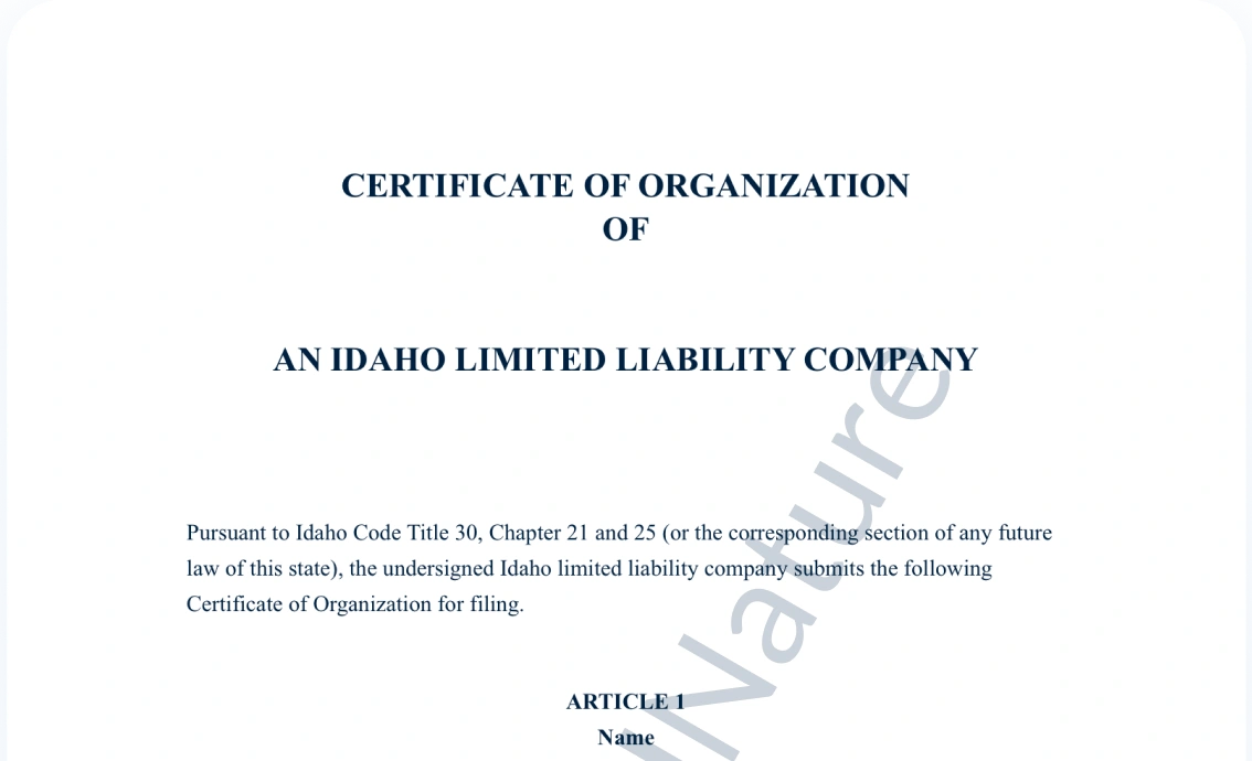 Certificate of Organization document preview