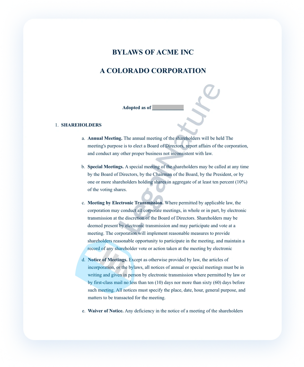 Corporate Bylaws document preview