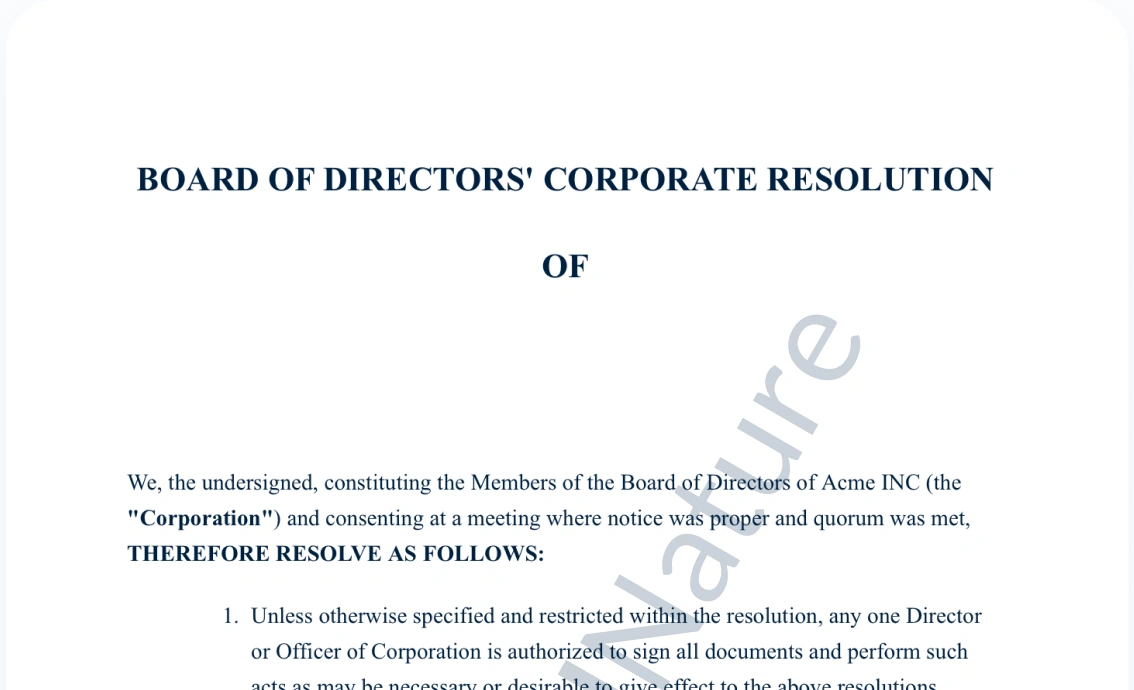 Corporate Resolution document preview