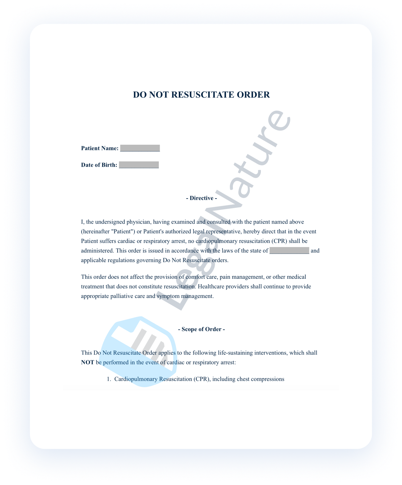 Do Not Resuscitate document preview