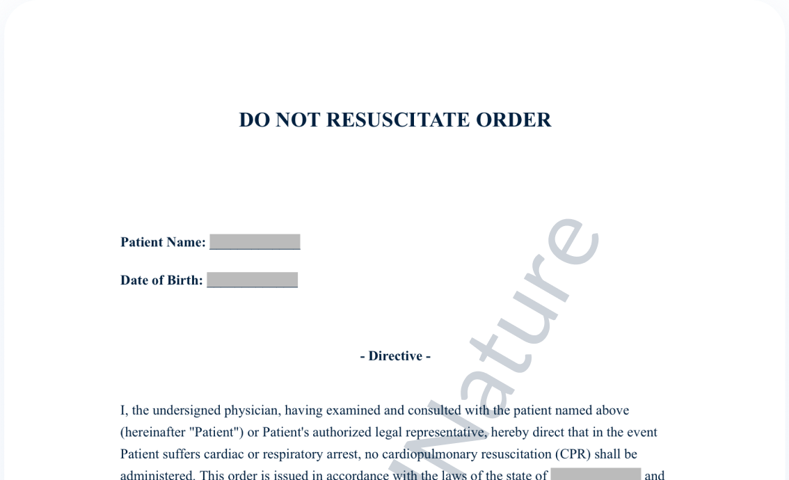 Do Not Resuscitate document preview