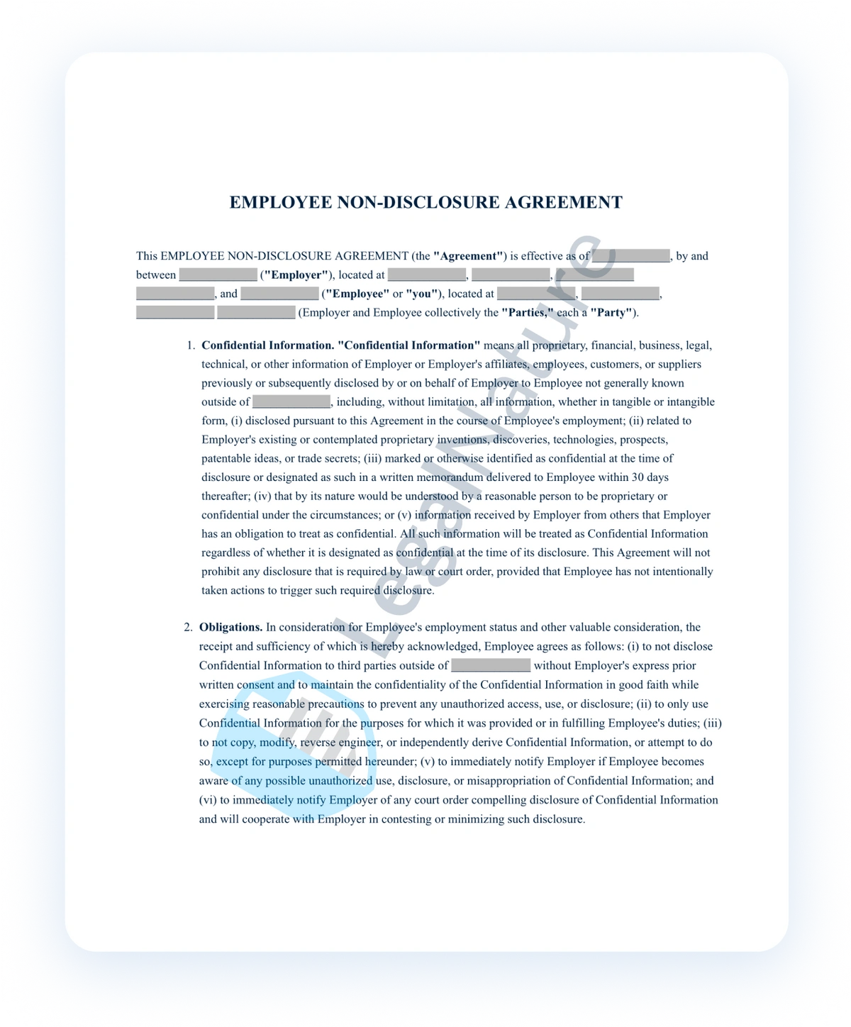 Employee Non-Disclosure Agreement document preview