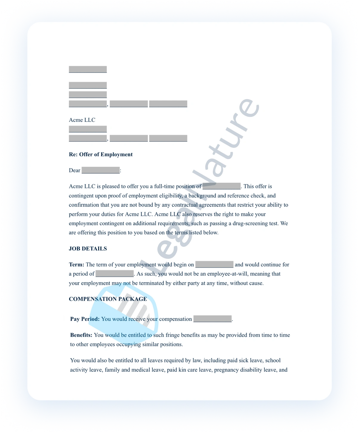 Job Offer Letter document preview