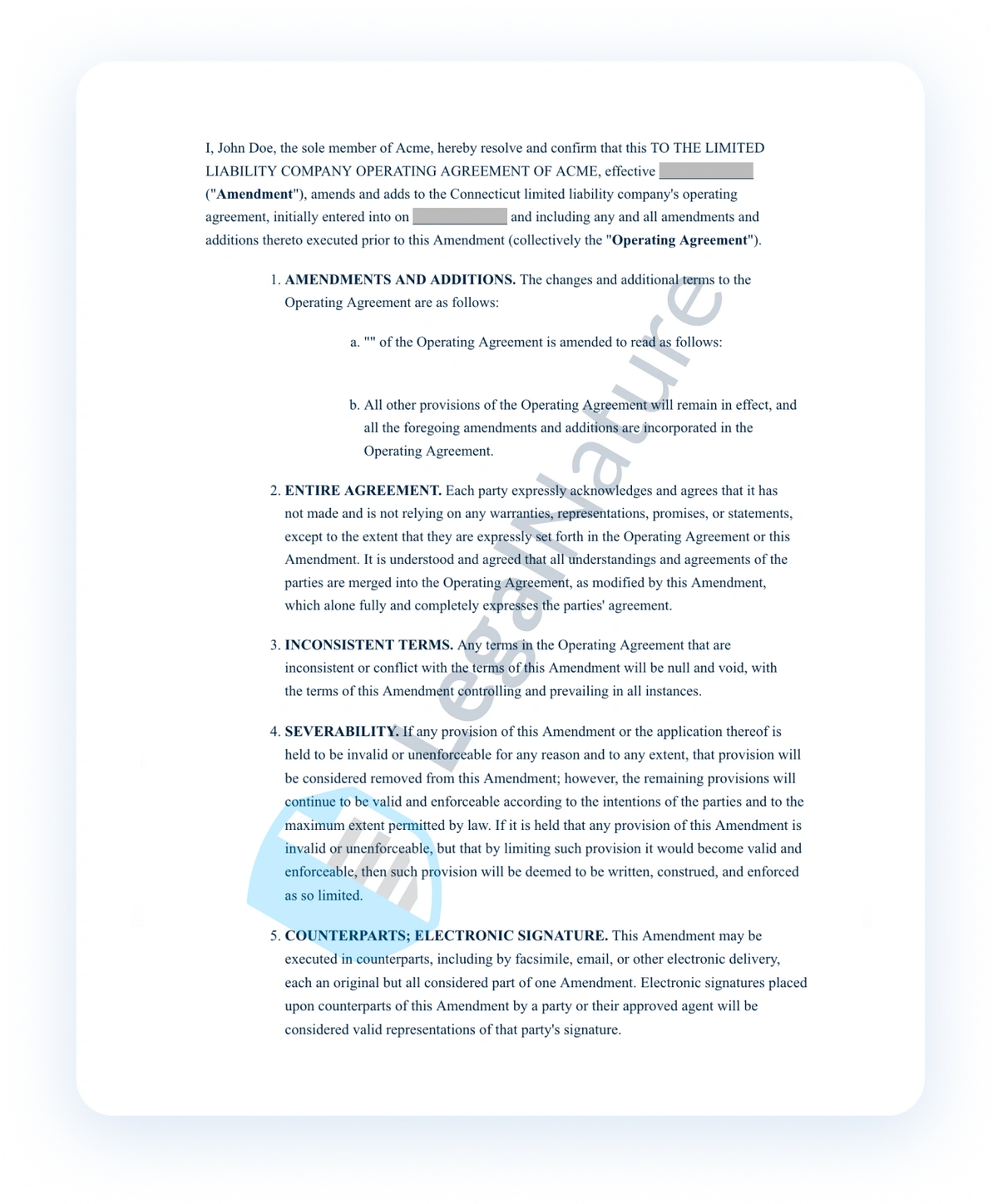 LLC Operating Agreement Amendment document preview