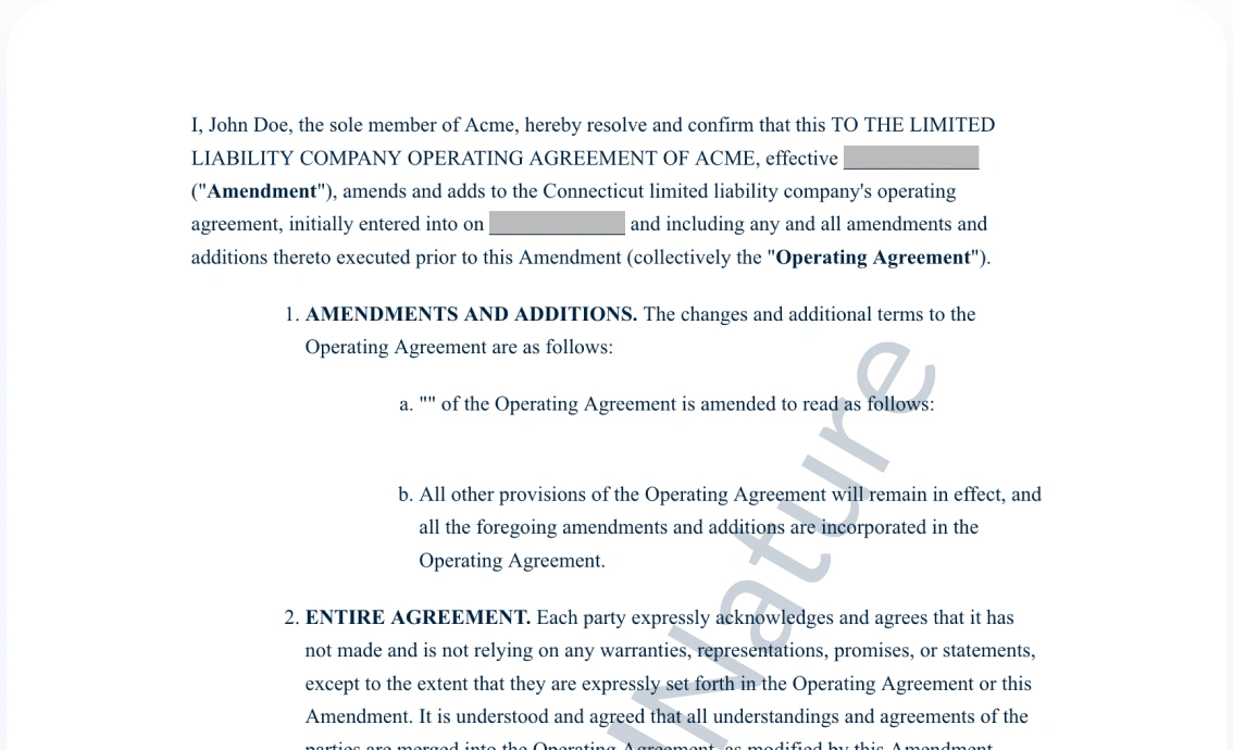 Create your LLC operating agreement amendment in minutes