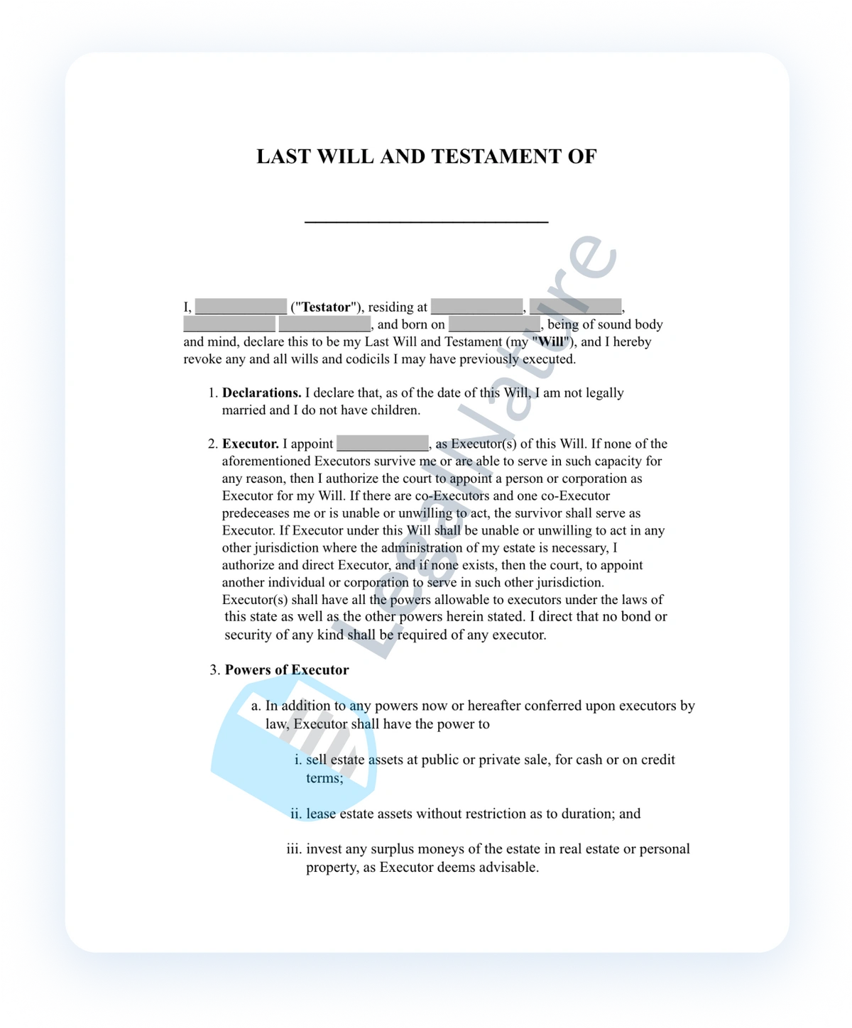 Last Will and Testament - with Trusts document preview