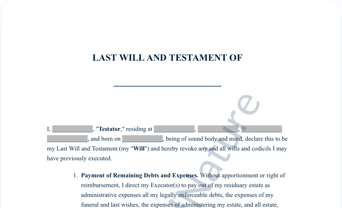 Last Will and Testament document preview