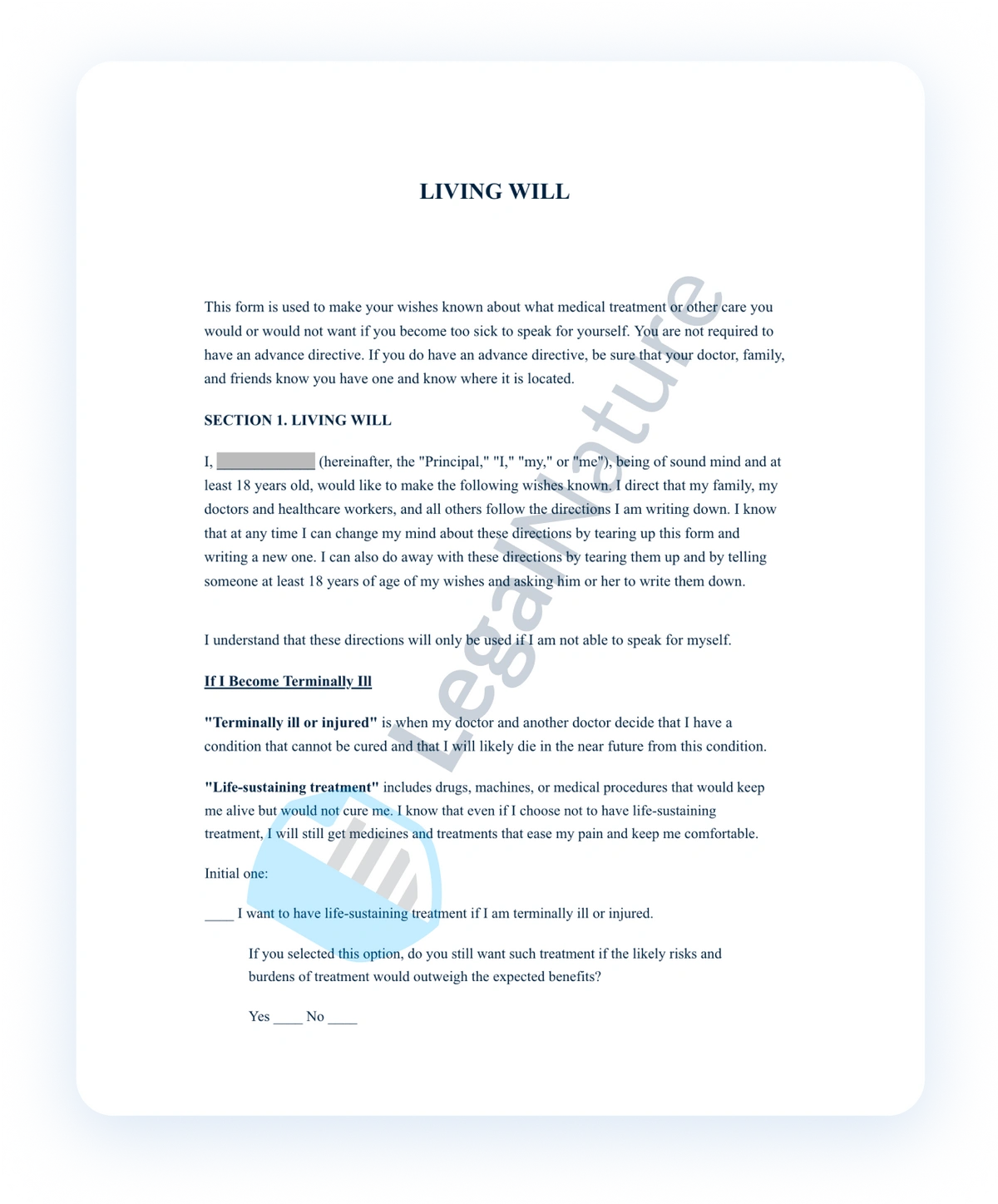 Living Will document preview