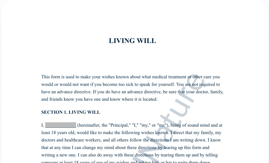 Living Will document preview