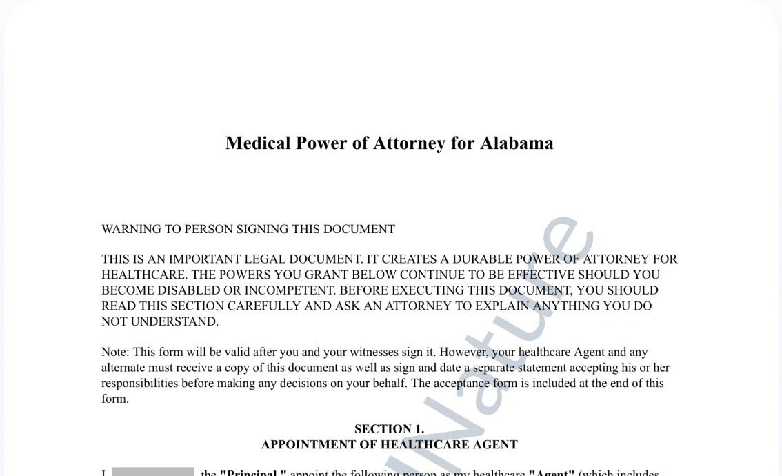 Medical Power of Attorney document preview