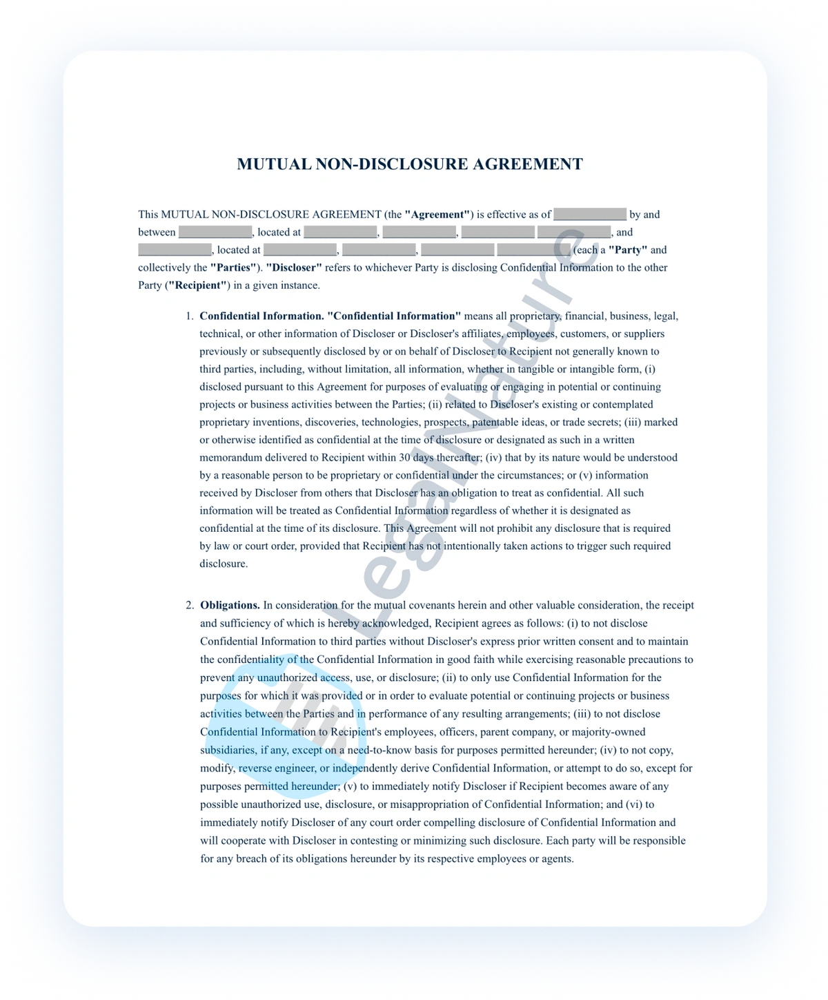 Mutual Non-Disclosure Agreement document preview