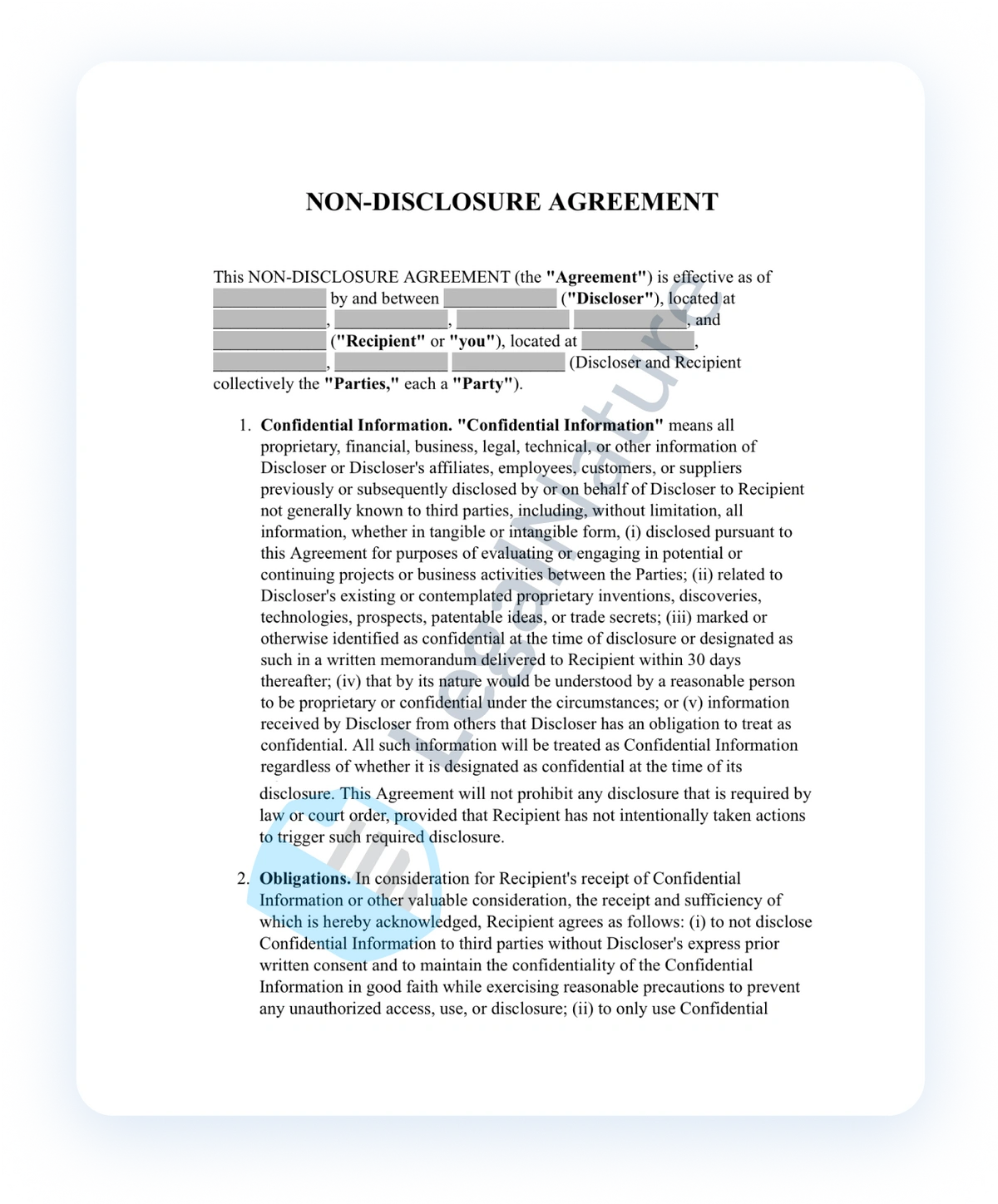 Non-Disclosure Agreement document preview