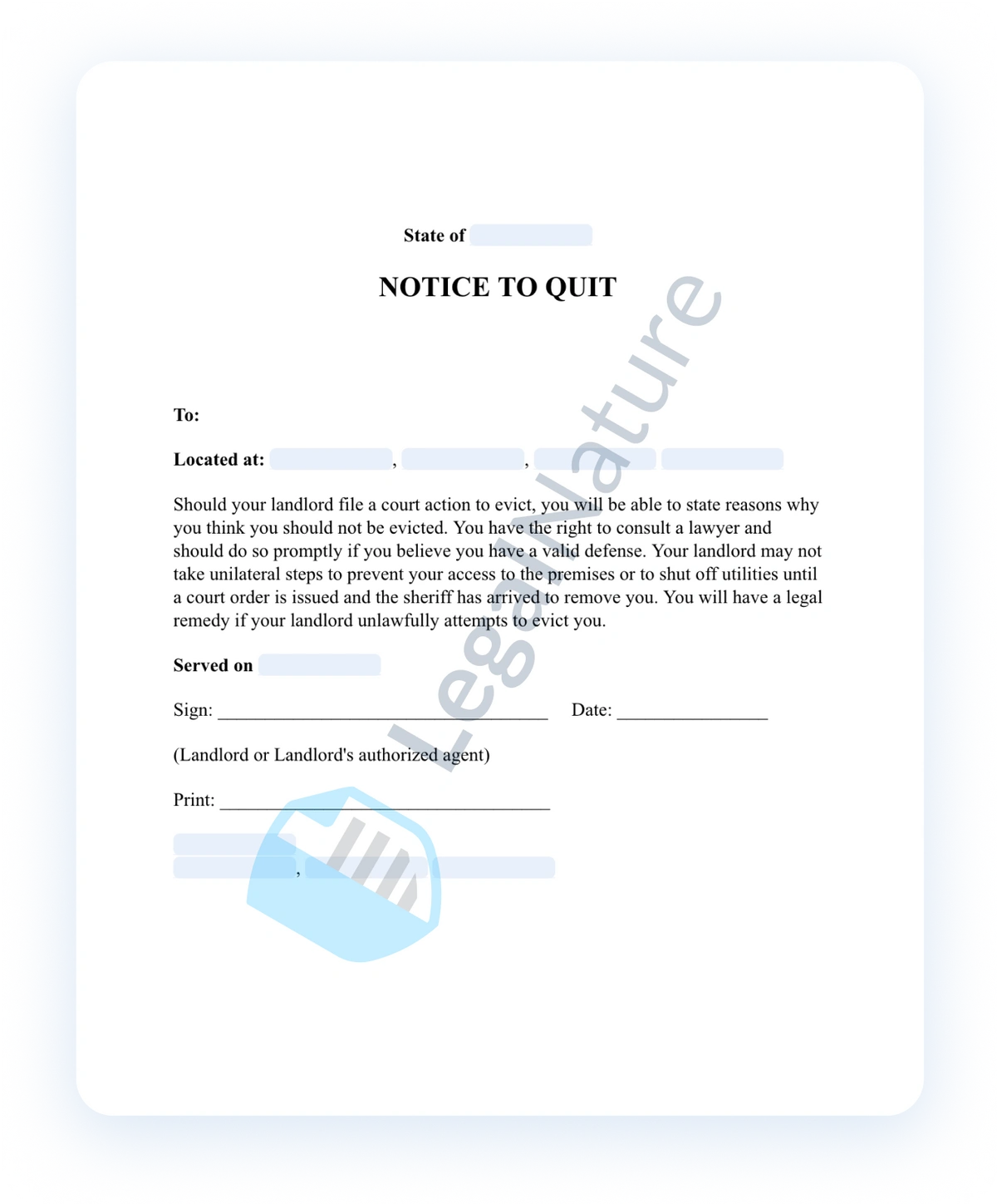 Notice to Quit document preview
