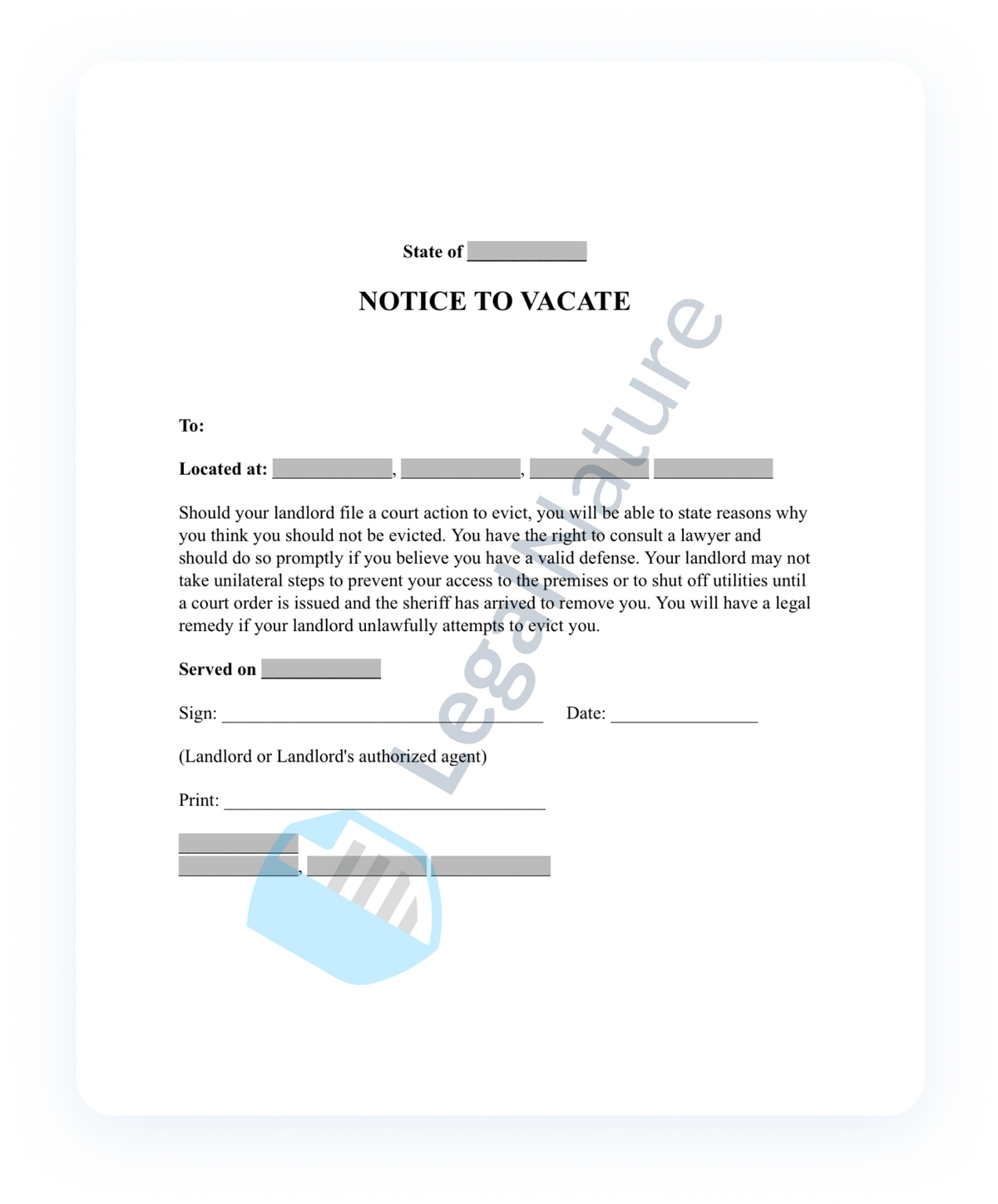 Notice to Vacate document preview