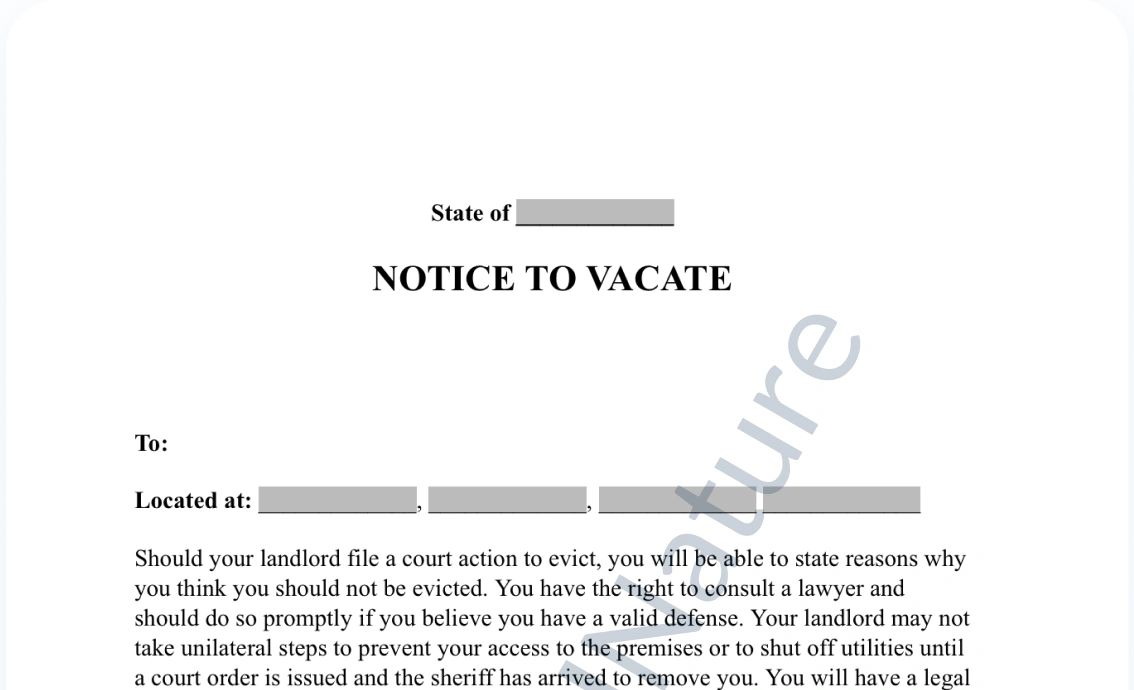 Notice to Vacate document preview