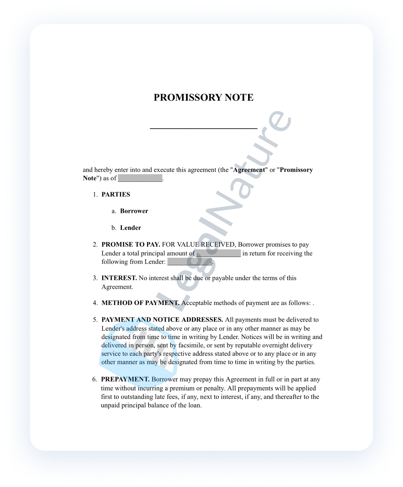 Promissory Note document preview