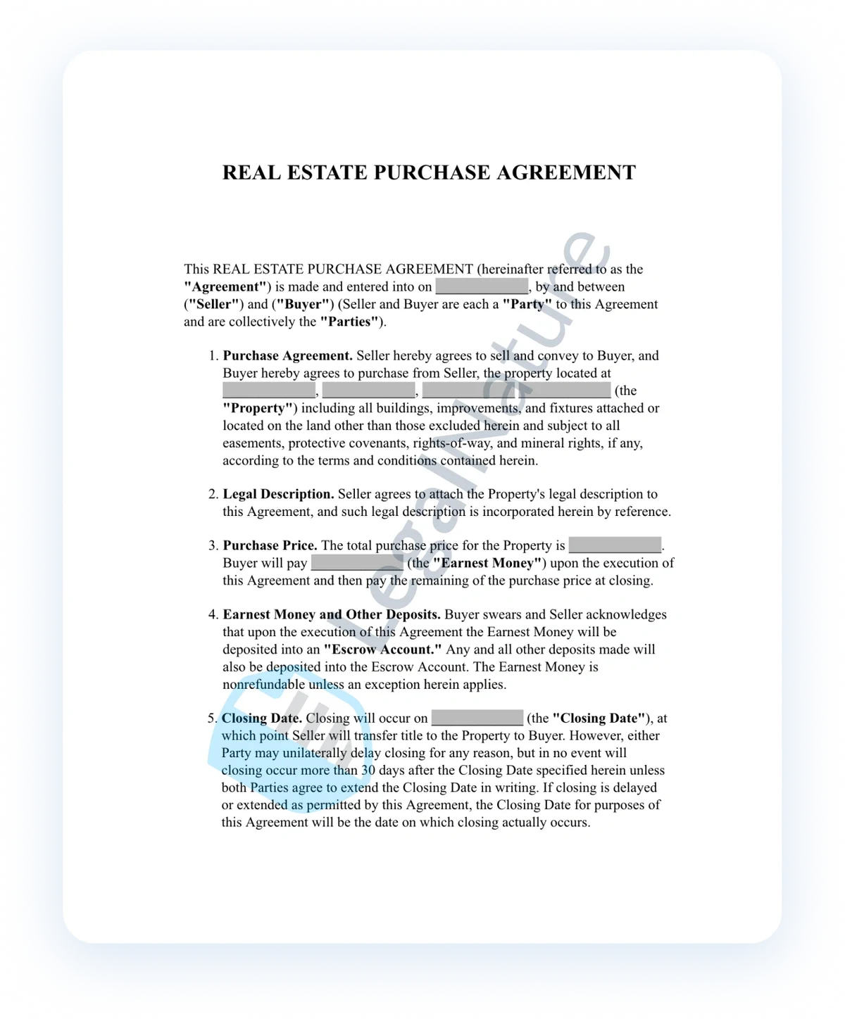 Real Estate Purchase Agreement document preview