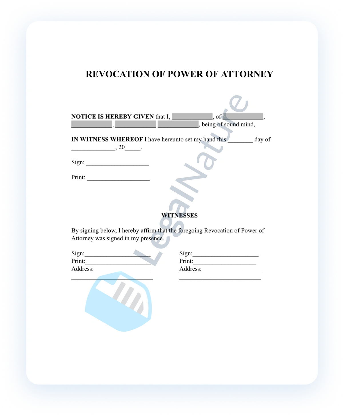 Revocation of Power of Attorney document preview