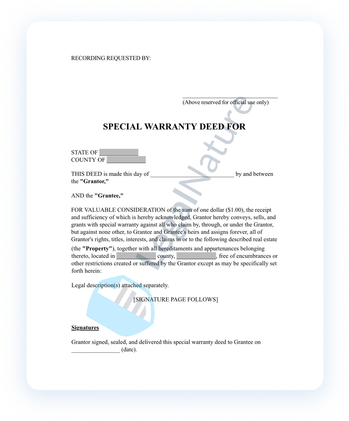 Special Warranty Deed document preview
