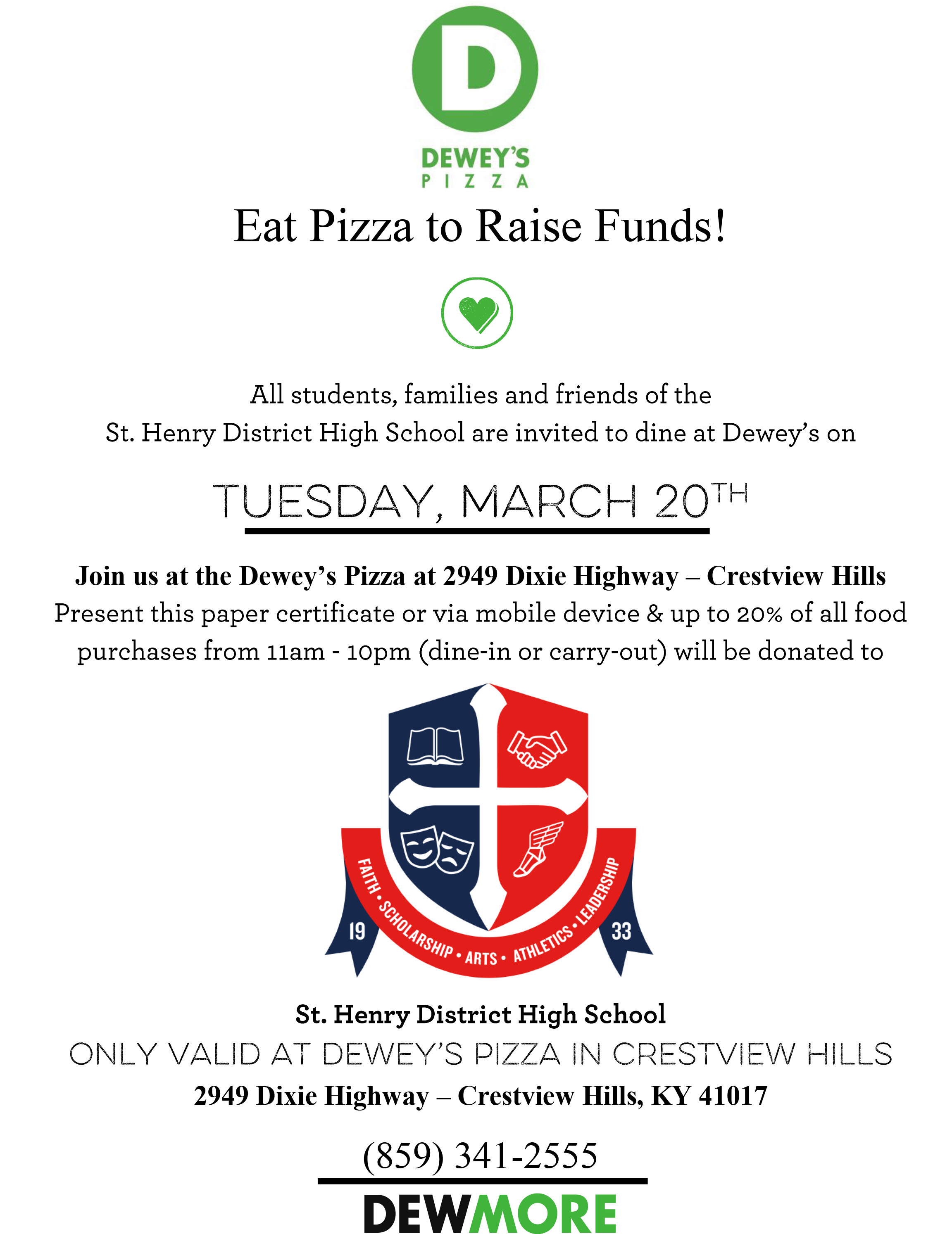 2018 deweys fundraiser flier st henry district high school fundraiser flier