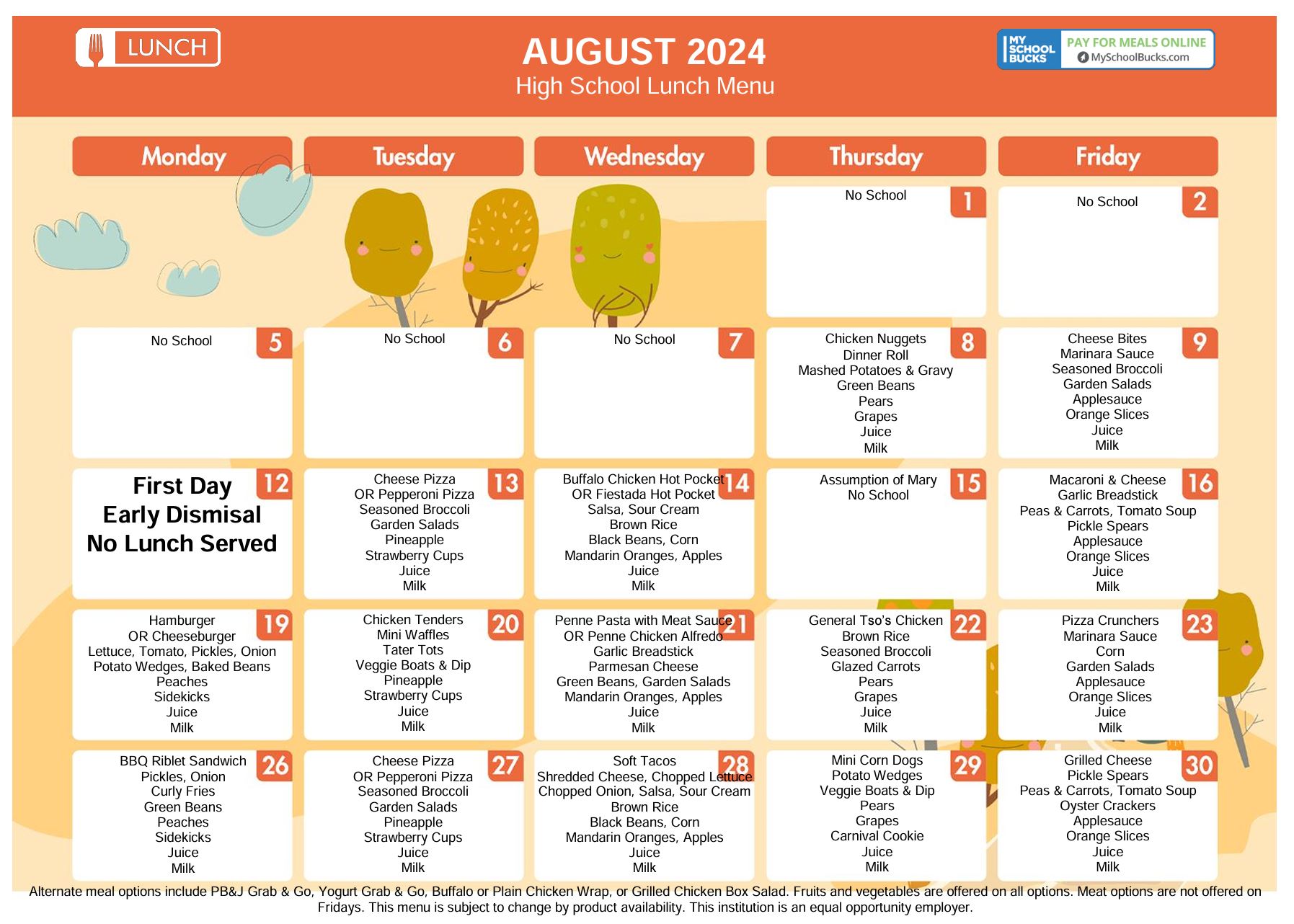 2024 2025 August High School Lunch Menu St Henry District High School 2024 2025 August High School Lunch Menu St Henry District High School