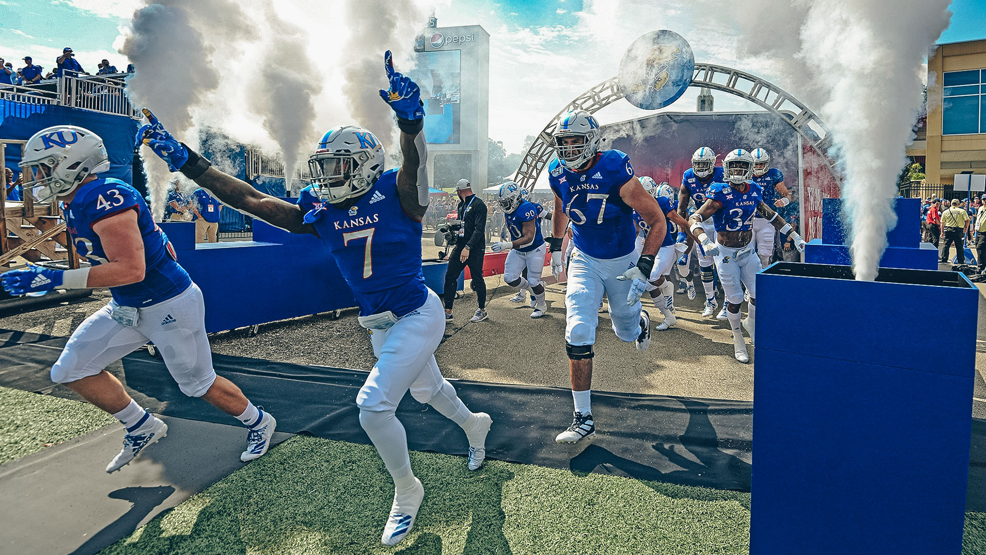 players running onto field fog indiana state