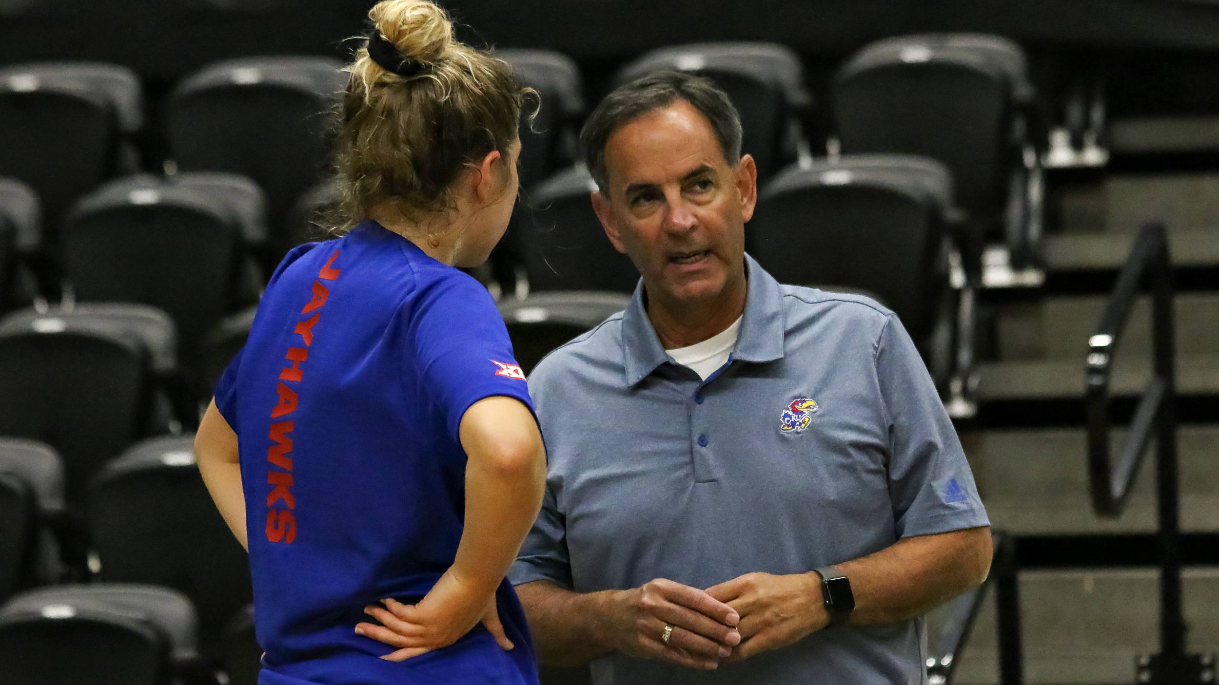 Ray Bechard speaking with Sara Nielsen pregame.