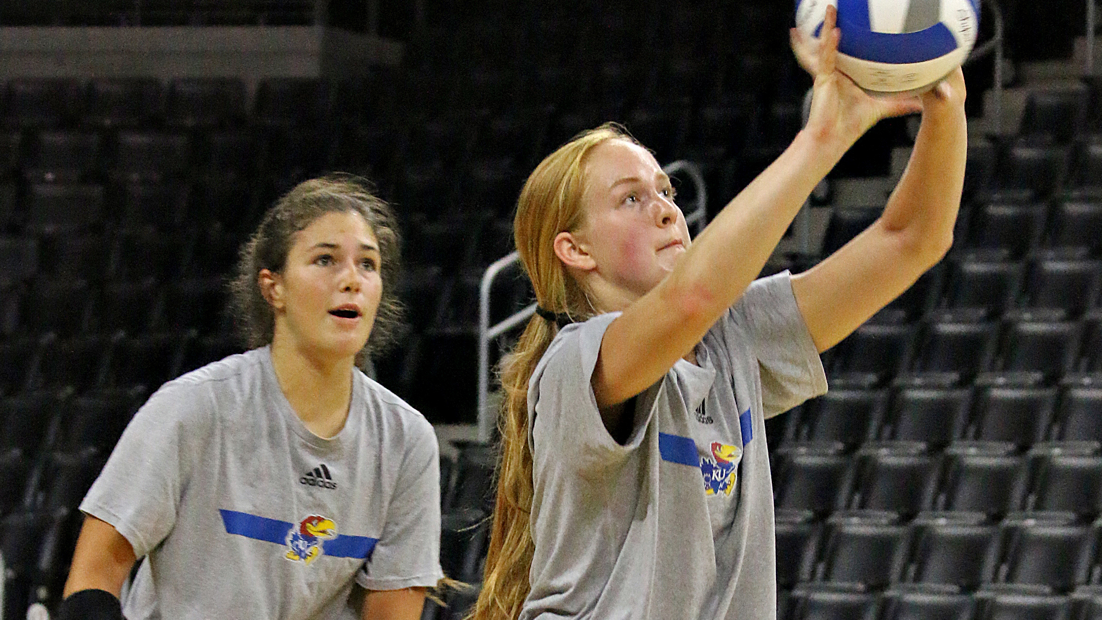 Allie Nelson returns a pass at practice in Baxter Arena Sept. 2, 2019.