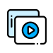 Ícone de dois blocos com um player de vídeo