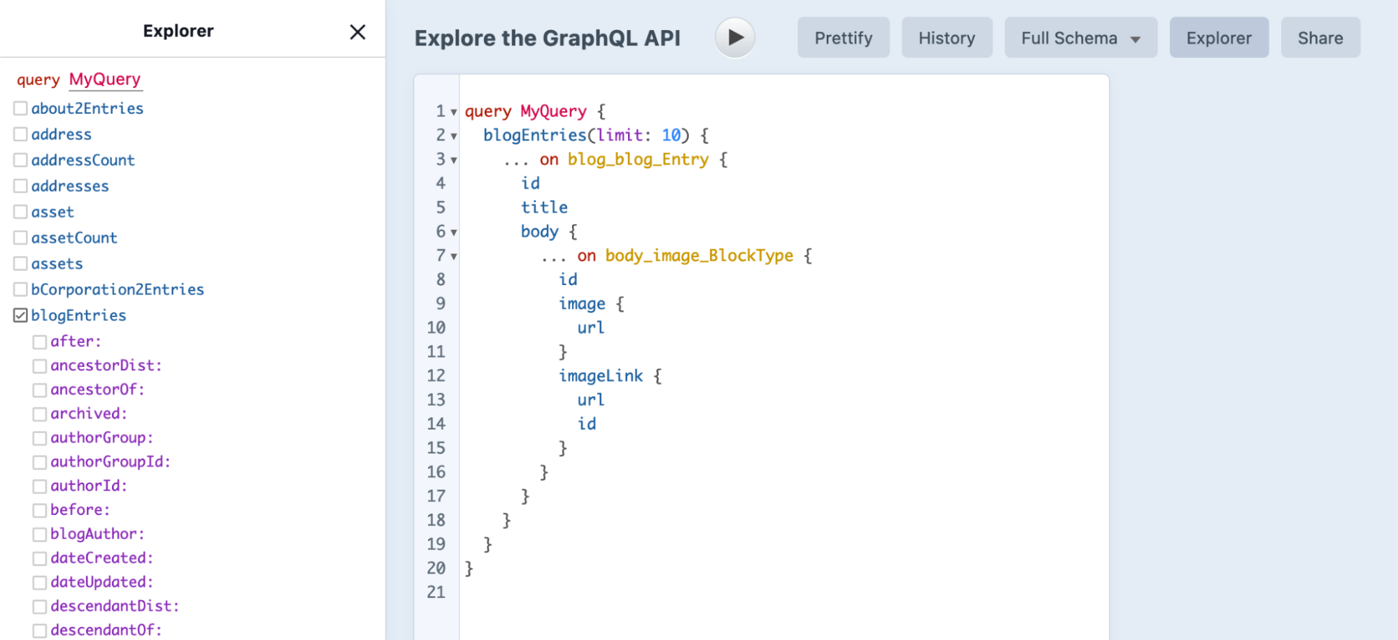 GraphiQL interface