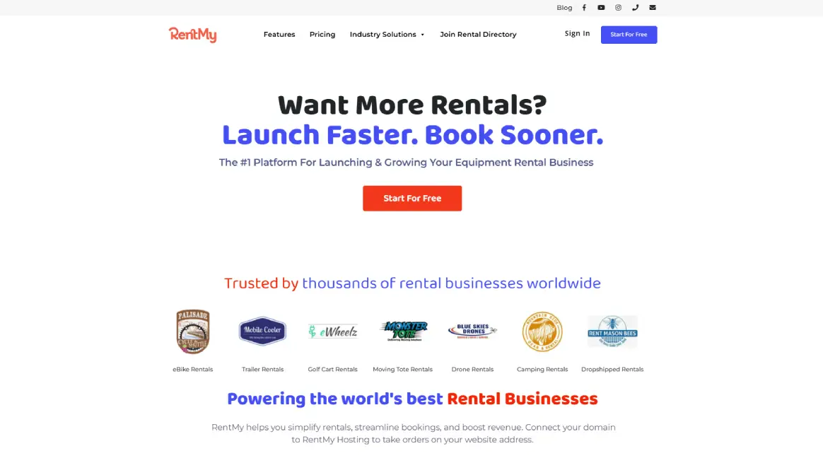 RentMy bike rental software platform homepage