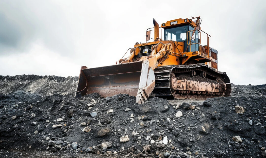 Bulldozer construction heavy machinery pushing soil on a job site