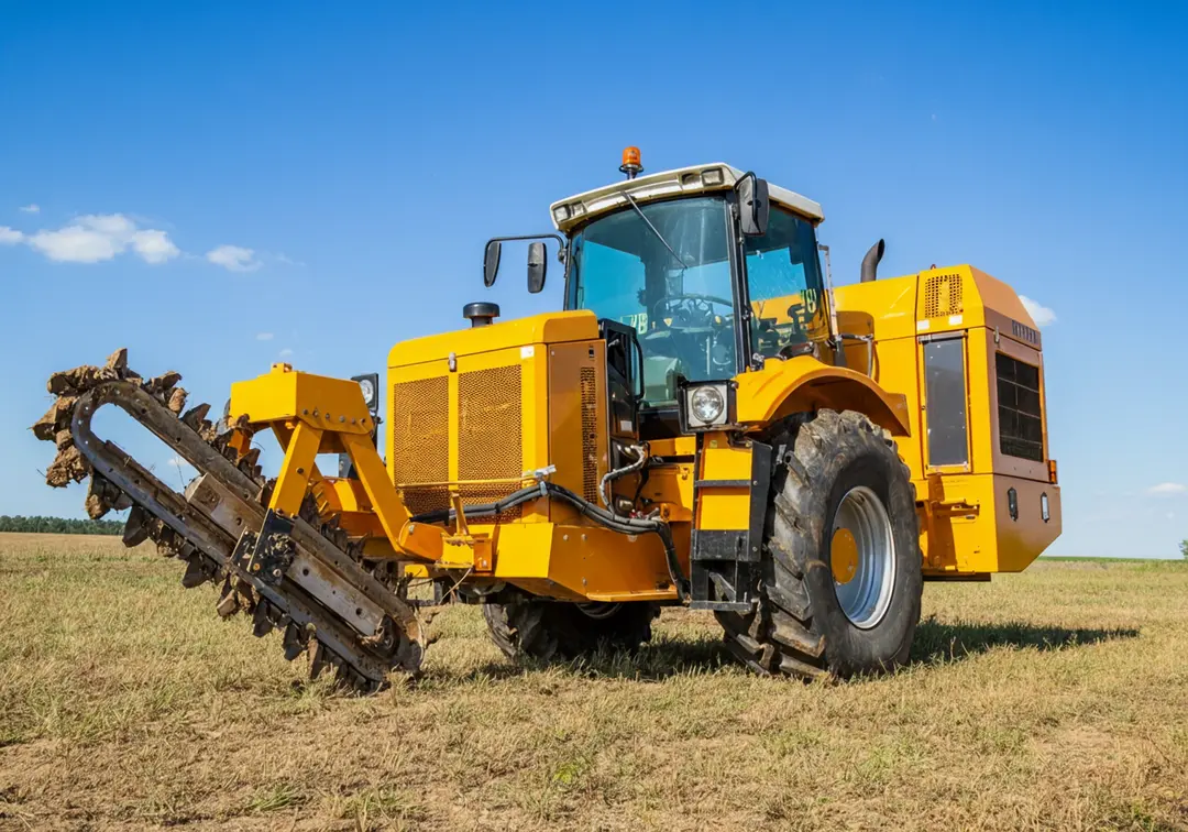 Heavy equipment construction trencher used for digging trenches on site
