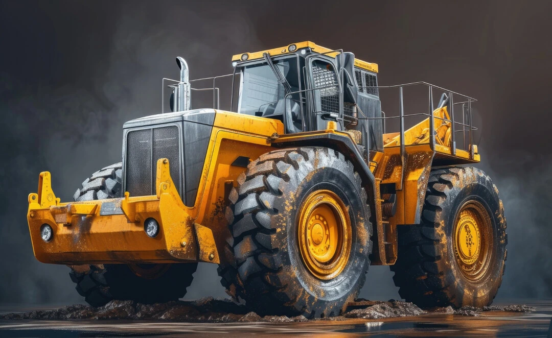 Heavy equipment motor grader used for road construction and leveling