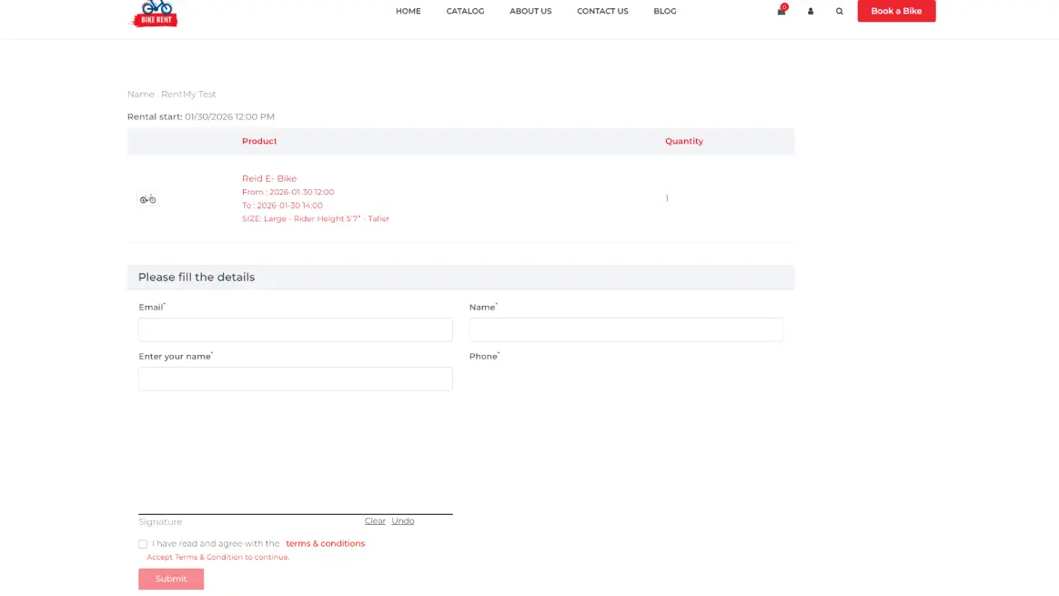 Online rental form collecting guest details and signature