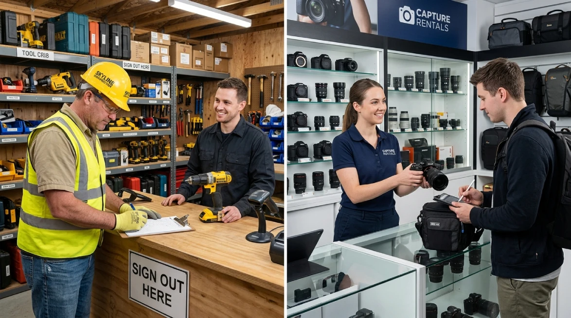 Equipment sign-out sheet examples across tools and cameras