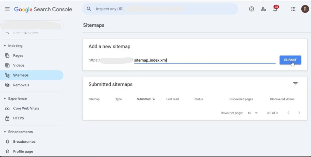 Clicking submit button for rental website sitemap