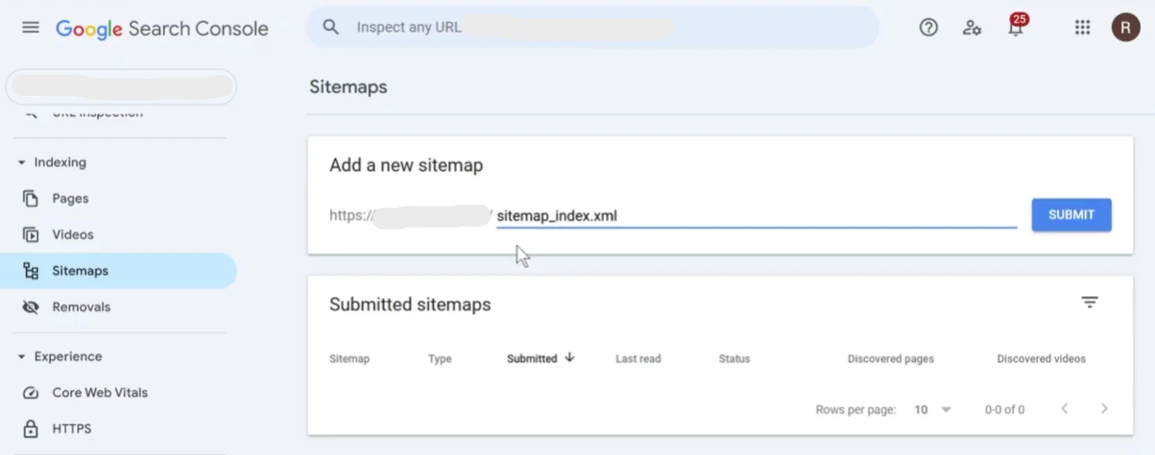 Entering rental website sitemap URL in Search Console